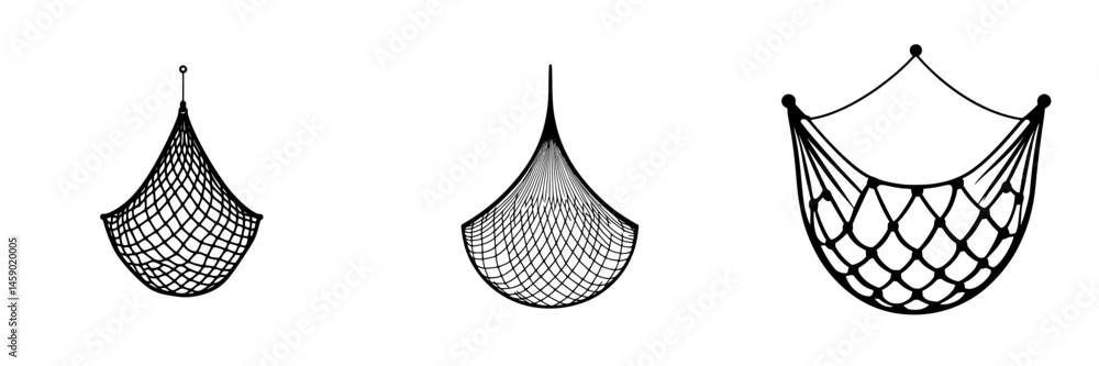 Poster flat black icons depicting various styles of hammocks displayed in a minimalistic manner
