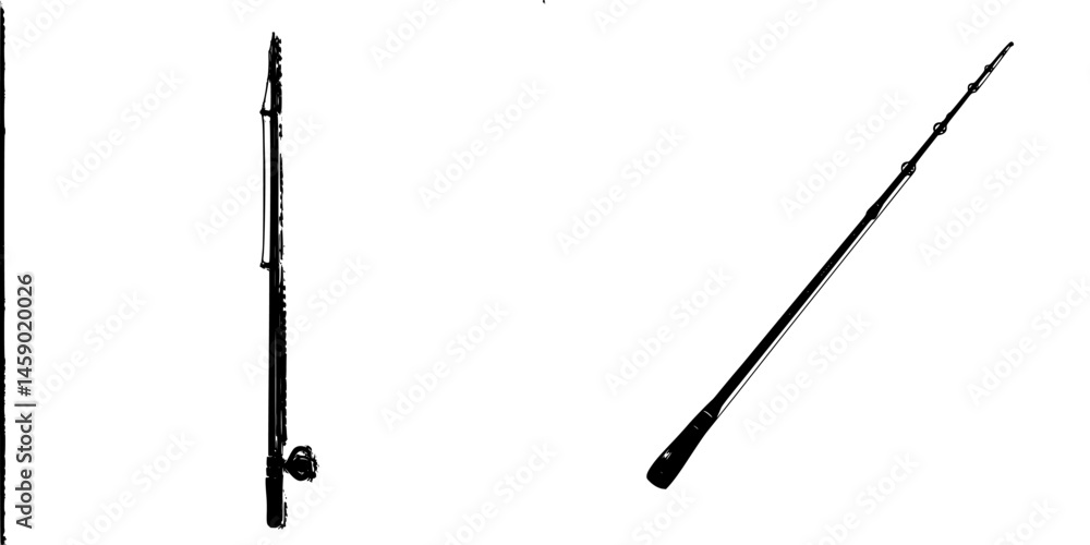 Poster flat black icon of a rod and a stick displayed side by side with clear focus on their shapes and out