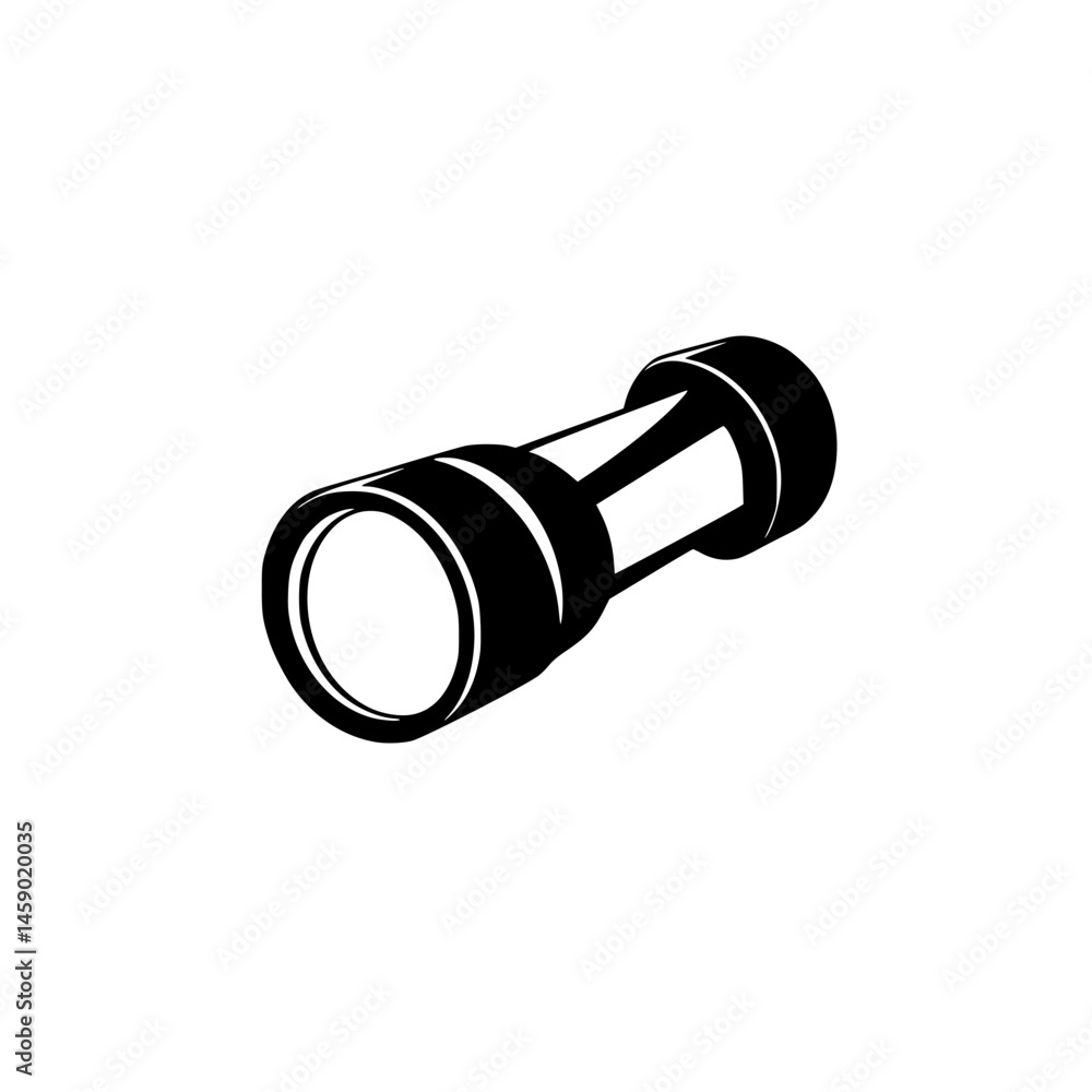 Poster flat black flashlight icon designed for minimalist applications and modern user interfaces featuring