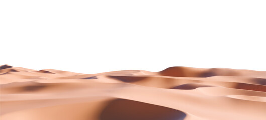 3D realistic sand beach landscape isolated on a transparent background. Render of desert dunes with sandy texture. Beach travel, product podium, and summer sale concept. 3D realistic vector © janevasileva