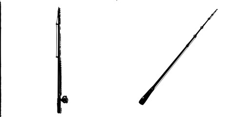 Flat black icon of a rod and a stick displayed side by side with clear focus on their shapes and outlines against a contrasting background