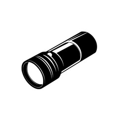 Flat black flashlight icon representing portable light source for various activities at night or in dark locations