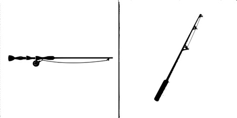 Fishing rod icons for digital applications depicting angling gear design