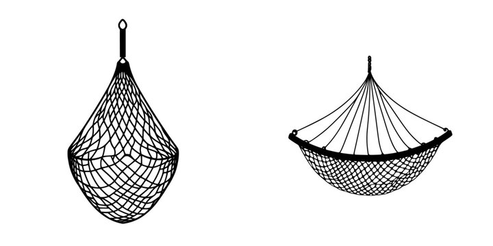 Hammock designs showcasing two styles of flat black hanging net icons suitable for various digital applications