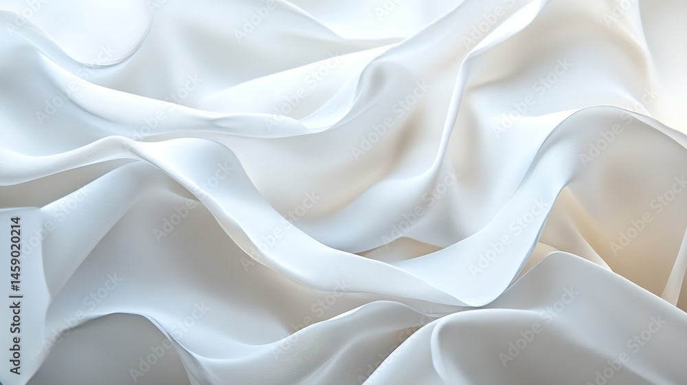Poster Abstract image of flowing white silk fabric, creating elegant, soft waves and folds.  The texture is smooth, with subtle light reflections highlighting the curves. : Generative AI