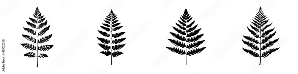 Poster flat black fern icons arranged in a row representing nature and botanical design elements for graphi