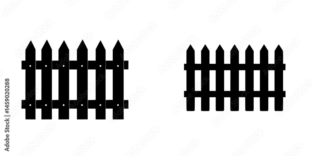 Poster flat black icons of two different styles of wooden fences designed for use in various graphic projec