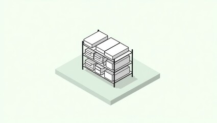 Isometric shelves. Modern minimalist gray filing cabinet with drawers and compartments, stationary storage solution, office organization, business workspace, simple white background, clean design ill