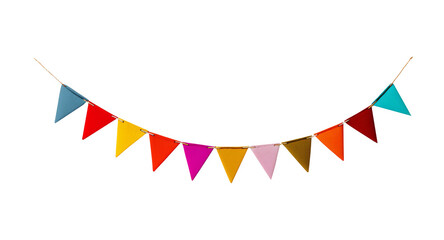 Obraz premium Colorful flags garland triangle for decorative, isolated on transparent background.