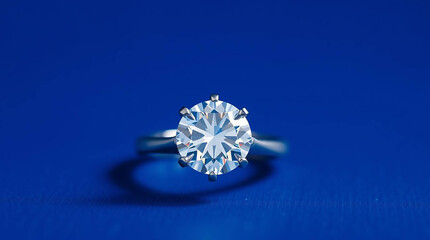Diamond Ring on Deep Blue Background – Elegant Jewelry Close-Up for Luxury Advertising
