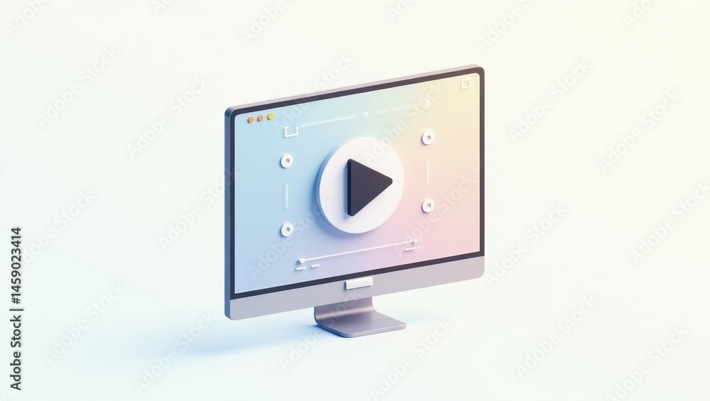Poster minimalist screen. play button. digital interface. video streaming. technology concept. media player