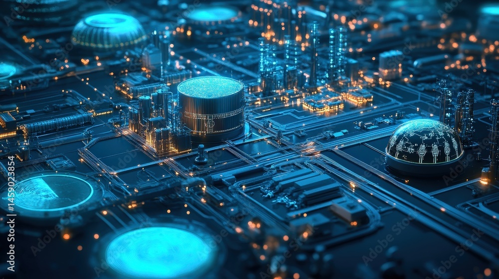 Poster a digital command center where ai workers oversee large-scale infrastructure, from transportation sy
