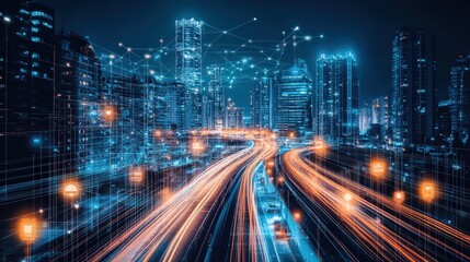 A digital command center where AI workers oversee large-scale infrastructure, from transportation systems to energy grids, ensuring everything operates smoothly and efficiently.