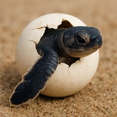 Baby turtles that have just hatched from their egg shells