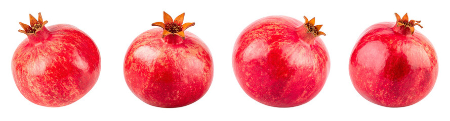 Obraz premium Four Fresh Pomegranates Isolated with Transparent Background Vibrant Red Fruit for Healthy Eating