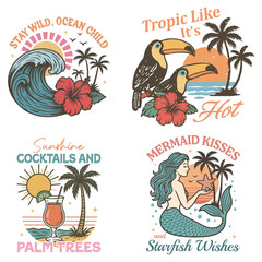 pack of vintage summer Beach T-Shirt Vector, Retro  Beach Sunshine illustration, Vintage Summer Beach Sunset design sublimation
