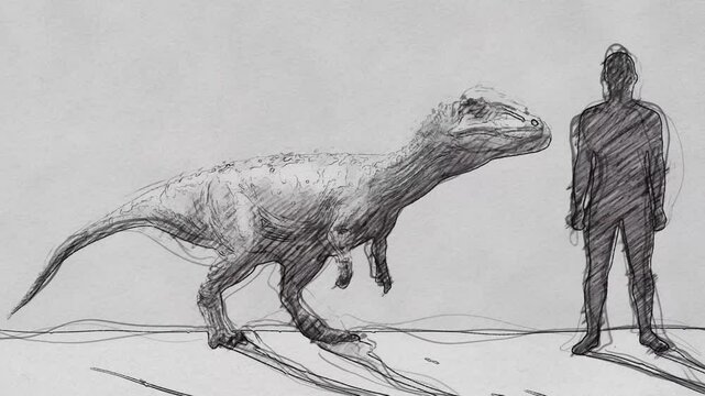 Dinosaurs Evolution Timeline in Pencil Drawing Style - Dinosaur Vs Man Size