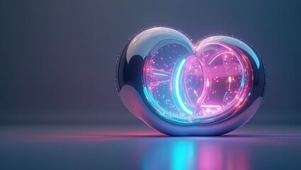 Neon sphere. Futuristic design. Abstract concept. Technology theme. Digital background. Modern art. Blue pink colors. Sci-fi atmosphere. Creative futuristic.