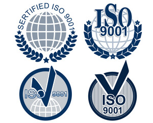 international quality certificate iso 9001 stamp emblem vector set