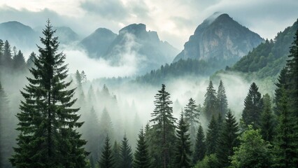 Fototapeta premium Mystical Watercolor Forest in the Mist