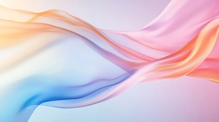 Abstract pastel fabric waves, flowing silk texture, soft color gradient, light blue, pink, orange hues, elegant design, smooth curves, dreamy aesthetic, digital art, modern background. : Generative AI