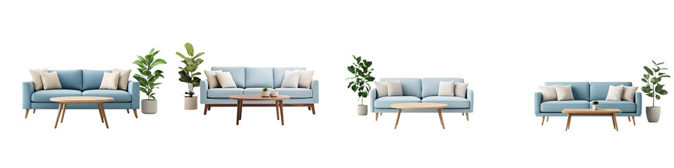 Modern and minimalist living room with comfortable furniture and lush plants