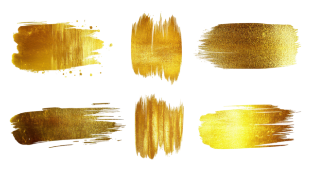 Title: Collection Set of Yellow Gold Texture Strokes for Luxury Design and Creative Projects in PNG