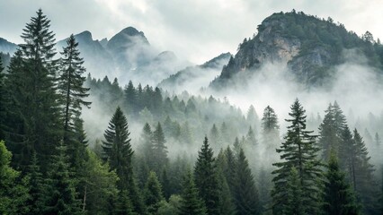 Mystical Watercolor Forest in the Mist