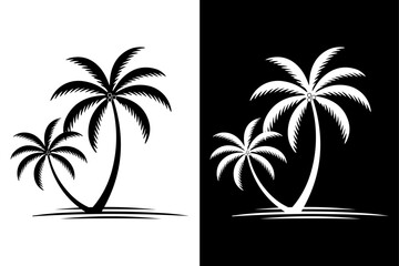 Obraz premium Palm Tree Silhouette Vector Icon Black and White Tropical Design.