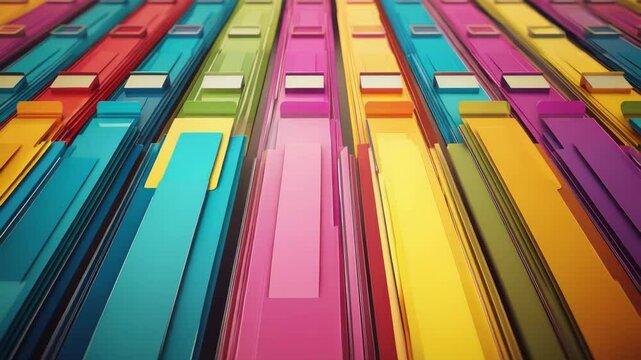 Colorful folder and file document rows create organized vibrant office organization pattern