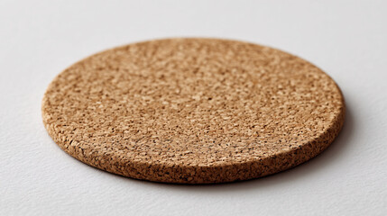 Minimalist Round Cork Coaster On A Clean White Tabletop With Natural Texture And Simple Elegance For Home Decor