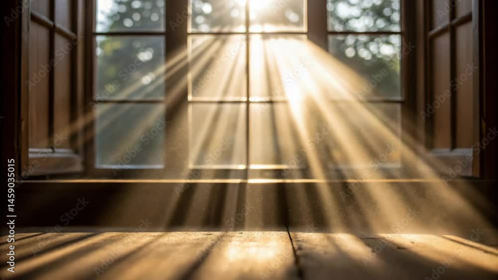 Poster rhinitis and dust concept,sunlight streaming through window rays of light illuminate dust particles,