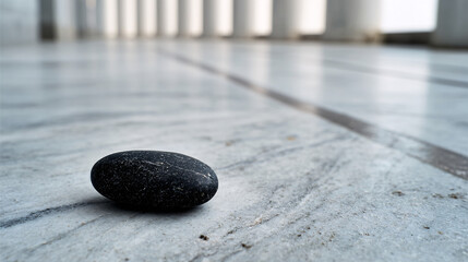Sleek Black Pebble Resting on Pristine White Marble Surface for Minimalist Design and Natural Texture Inspiration