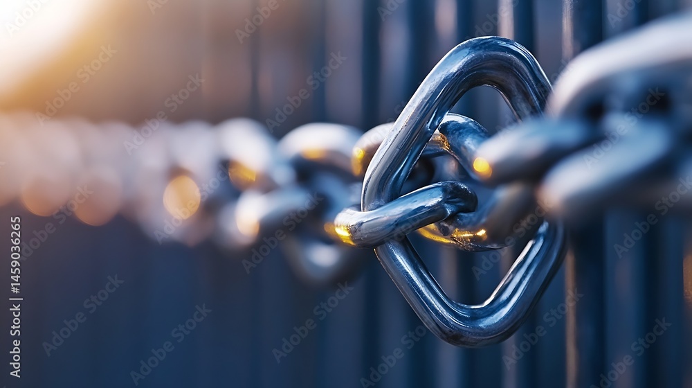 Aufkleber Close-up shot of a strong, metallic chain interlinked, showcasing its robust construction and durable links against a blurred background. : Generative AI