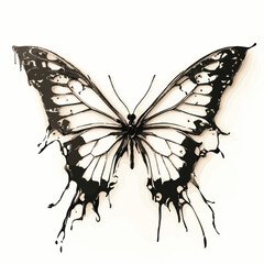 Elegant Butterfly With Black Ink Drip Effect On White Background Illustration