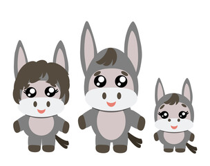 Cute Donkey Family, Kawaii Animal Clipart Set for Kids