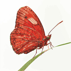 Naklejka premium Red Butterfly Illustration Resting On Green Blade Vector Graphic Art Nature