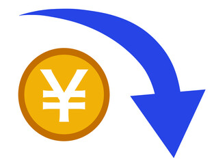 Obraz premium 日本円 ¥ 下がる 素材 矢印 シンプル Japanese yen sign.Downward arrow.