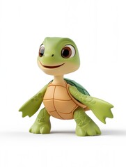 Fototapeta premium 3D cartoon turtle character with friendly expression and green shell on white background