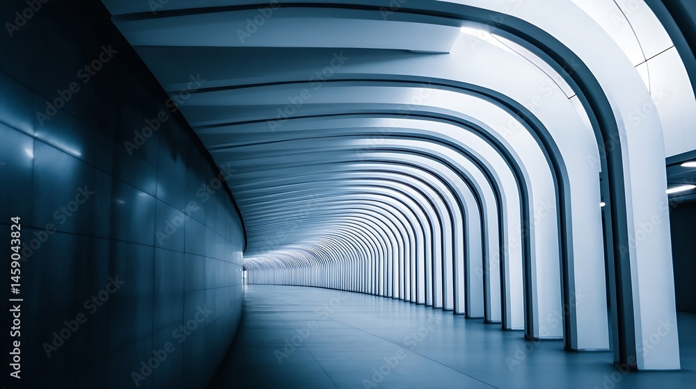 Poster abstract architectural hallway with curved walls and ceiling, showcasing a modern design aesthetic i
