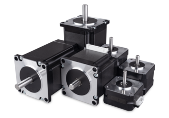 group of various stepper motor in different size and power isolated on white background. CNC diy 3d printing concept industry background.