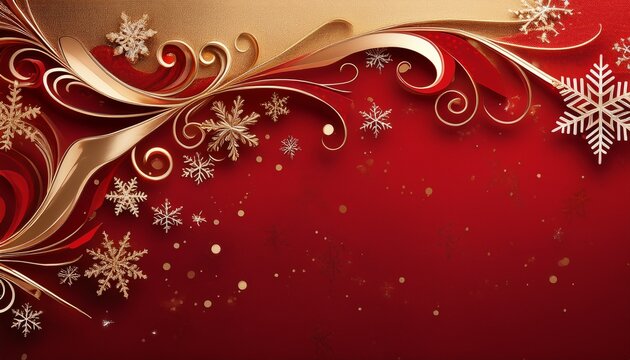 red and gold christmas background with snowflakes and elegant swirls n festive holiday design