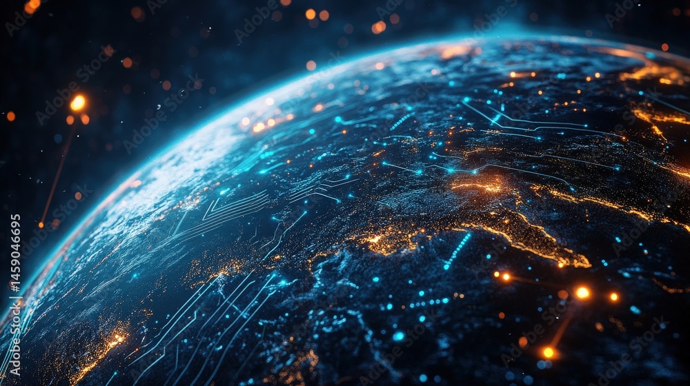 Aufkleber earth with circuit-like connections, symbolizing ai-driven global interactions.
