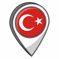 Obraz premium Map pin icon with Turkish flag for travel themes.