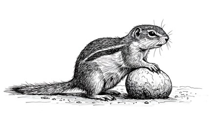 Obraz premium black and white minimalist sketch, abstract position with african ground squirrels at the top, leaving ample copy space at the bottom for text