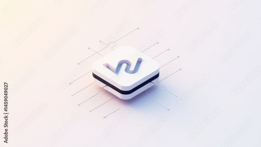 Poster wasmtime. simple yet powerful. isolated 2d isometric illustration. small white button with single di