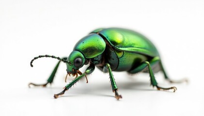 Naklejka premium Green beetle isolated on white studio backdrop, arthropod, beetle