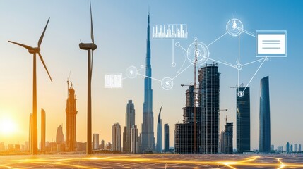 Innovative smart self-healing energy grids powered by ai dubai skyline technology landscape urban environment aerial view