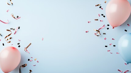 Pastel party decorations on a light blue background.