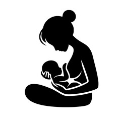 Mother Breastfeeding Baby – Minimal Black Silhouette Clipart for Maternity and Family Concepts
